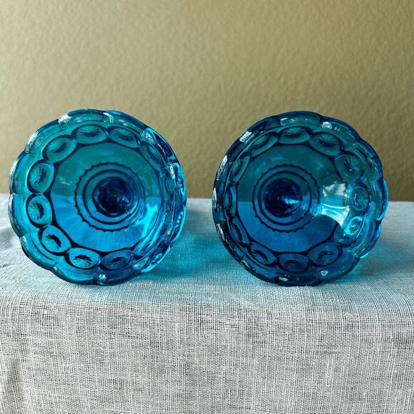 Vintage L.E. Smith Moon & Star Colonial Blue Glass Candlestick Holders – Set of - Picture 5 of 5